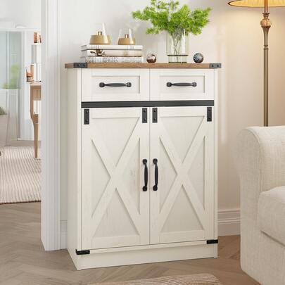HEXCELEN Mobile da Bagno, Mobiletto da Bagno con 2 Cassetti e 2 Ante, Mobiletto da Cucina, Ripiano Regolabile, 30 x 60 x 80 cm, Bianco Marrone