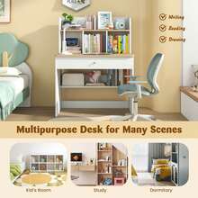Lifezeal Kids Wooden Study Desk Children Writing Table With Hutch & Drawer White - White - View 2