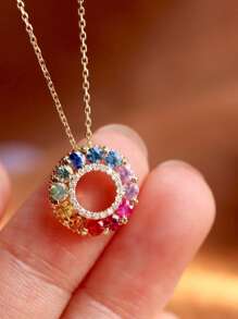 1 件 S925 纯银复古优雅彩虹锆石甜甜圈吊坠项链，用途广泛，适合女性日常佩戴、节日和派对礼物