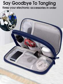 1pc 3-Layer Travel Tech Organizer, With Digital Cable Mesh Compartment, Waterproof Dual-Layer Portable Electronics Organizer Bag With Mesh Pocket And Zipper Divider, Durable Polyester Portable Cable Storage Pouch For Cords, Cables, Phones, Earphones, Adapters, Power Banks, Chargers And Small Items