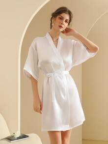 Women's Silk Nightgown Wedding Dressing Robe Lightweight Cardigan Robe Bridal Morning Robe Friend's Robe, Suitable For Home And Hotel Wear. - White - View 7