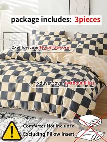 3pcs Checkerboard Pattern Duvet Cover Set (1 Duvet Cover And 2 Pillow Shams), Soft And Skin-Friendly, Suitable For All Seasons - Multicolor - View 9