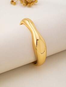 1pc Fashionable Asymmetrical Geometric Open Cuff Bracelet, Gold Color, Suitable For Holiday, Beach, Party, Daily Outfit - Yellow Gold - View 4