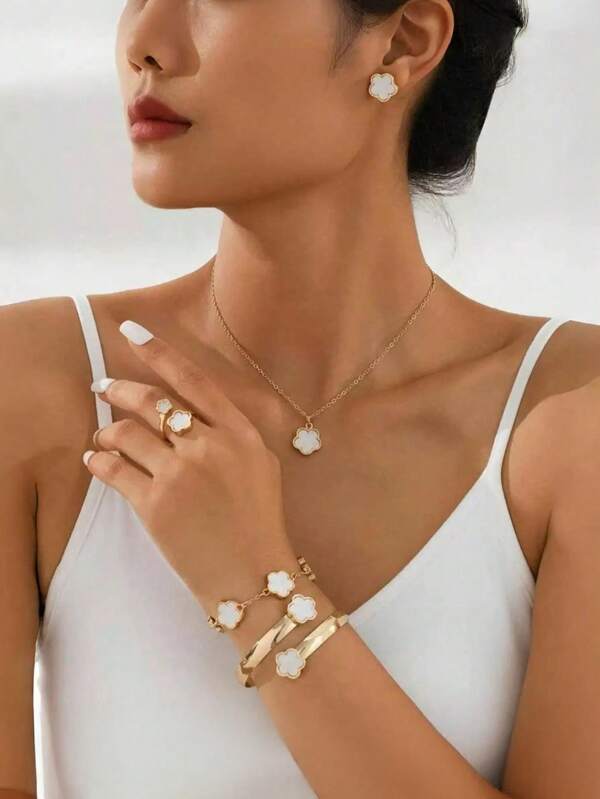 Set de 6 piezas con accesorios a juego de flores de la suerte para mujer, adecuados para bodas, fiestas y uso diario