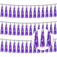 3P Metallic Fringe Tassel Banner Garland Foil Tinsel Streamer Wall Hanging Curtain Backdrop Banner For Parade Floats, Graduation Decorations, Father's Day Party Decoration(Silver)Halloween Christmas New Year - 紫色 - 查看 1