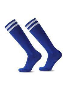 1 Pair Unisex Striped Over-The-Knee Football Socks, Breathable Anti-Slip Sports Socks For Teenagers, Moisture-Wicking, Comfortable, Quick-Drying, Elastic Fit, Suitable For Outdoor Activities, Cycling, Hiking, Running And Active Play For Boys And Girls 9+ Years Old, All Seasons
