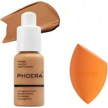 ABRUS ®   - Phoera Foundation Makeup, Full Coverage, Soft Matte Oil Control Concealer, Liquid Foundation, Long Lasting 24HR Waterproof And Blendable 30ml (102 Nude) - 106 Warm Sun & Miếng bọt biển trang điểm - Xem 2