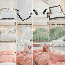 3 Pieces Double King White Ruffle Bedding Sets With 2 Pillowcase, Frills Soft Microfiber Duvet Cover For Teens And Adults,  Mother's Day Gift For Grandma, Zipper Closure, All Season