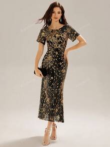 Vestido formal de lujo de manga corta para la madre de la novia o eventos de noche
