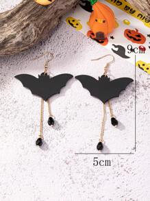 1 par de aretes con borlas en forma de murciélago negro de acrílico, aretes creativos de Halloween