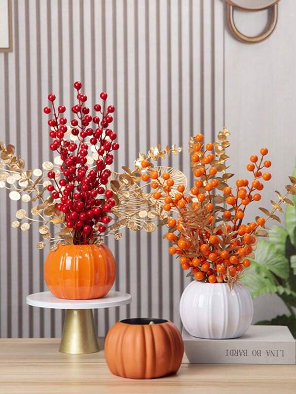 1 pièce Vase en plastique en forme de citrouille, pot de fleurs de jardin, vase pour compositions florales sèches ou humides, décoration d'intérieur pour salon, table, bureau, dortoir, chambre, école, cadeau d'Halloween et de fêtes, style minimaliste