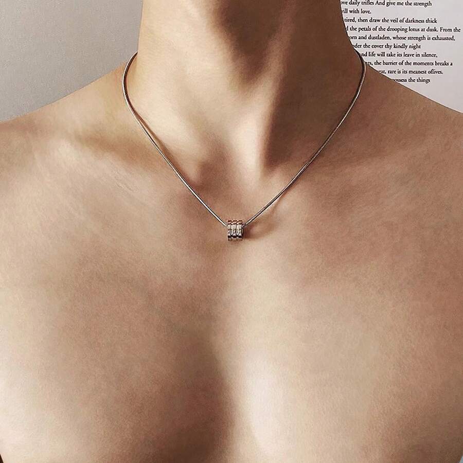 1pc Fashion Minimalist Versatile Personalized Punk Rock Silver Stainless Steel Snake Bone Chain Necklace, Short Necklace Accessory Decor, Suitable For Daily Wear