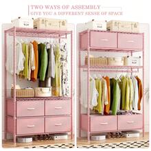 EnHomee Heavy Duty Tall Clothes Rack With Shelves, Hanging Hanger With 4 Drawers, Freestanding Adjustable Wardrobe Closet For Bedroom, Living Room, Cloakroom, Pink - Hồng - Xem 5