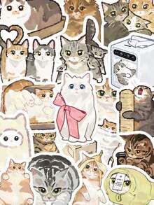 77 件卡通猫贴纸、可爱动物装饰、行李箱、笔记本电脑、手机壳、iPad 剪贴簿、日记本、DIY 滑板头盔、吉他贴纸、学校用品、返校 - 彩色 - 查看 1