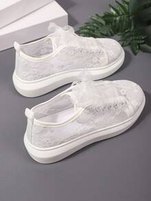 New Women Comfortable Breathable Low-Top Casual Sneakers, Preppy College Style Fashion Vacation Street Wear - White - View 7