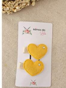 Baby Heart Bow Clip In 100% Corduroy Covered With Non-Slip Rubber - 芥末黃 - 查看 5