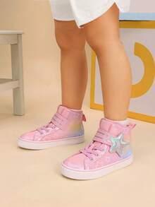 Girls' Sparkly High Top Sneakers – Shiny Hook & Loop Casual Walking Shoes For Toddler/Little Kid/Big Kid – Comfortable & Stylish - 粉色 - 查看 3