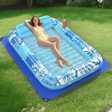 Flotador inflable tipo tumbona para tomar el sol con lona protectora 85 X 57 Flotadores para adultos con almohada 6 en 1 para bronceado, balsa, cama de agua, sillón, pelota inflable para fiestas, color Azul - Azul - Ver 1