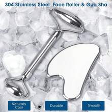 Stainless Steel Roller & Stainless Steel Gua Sha Set Comb - Fragrance Free, Hand Beauty Tool For Face, Eyes, Neck, Forehead - 彩色 - 查看 2