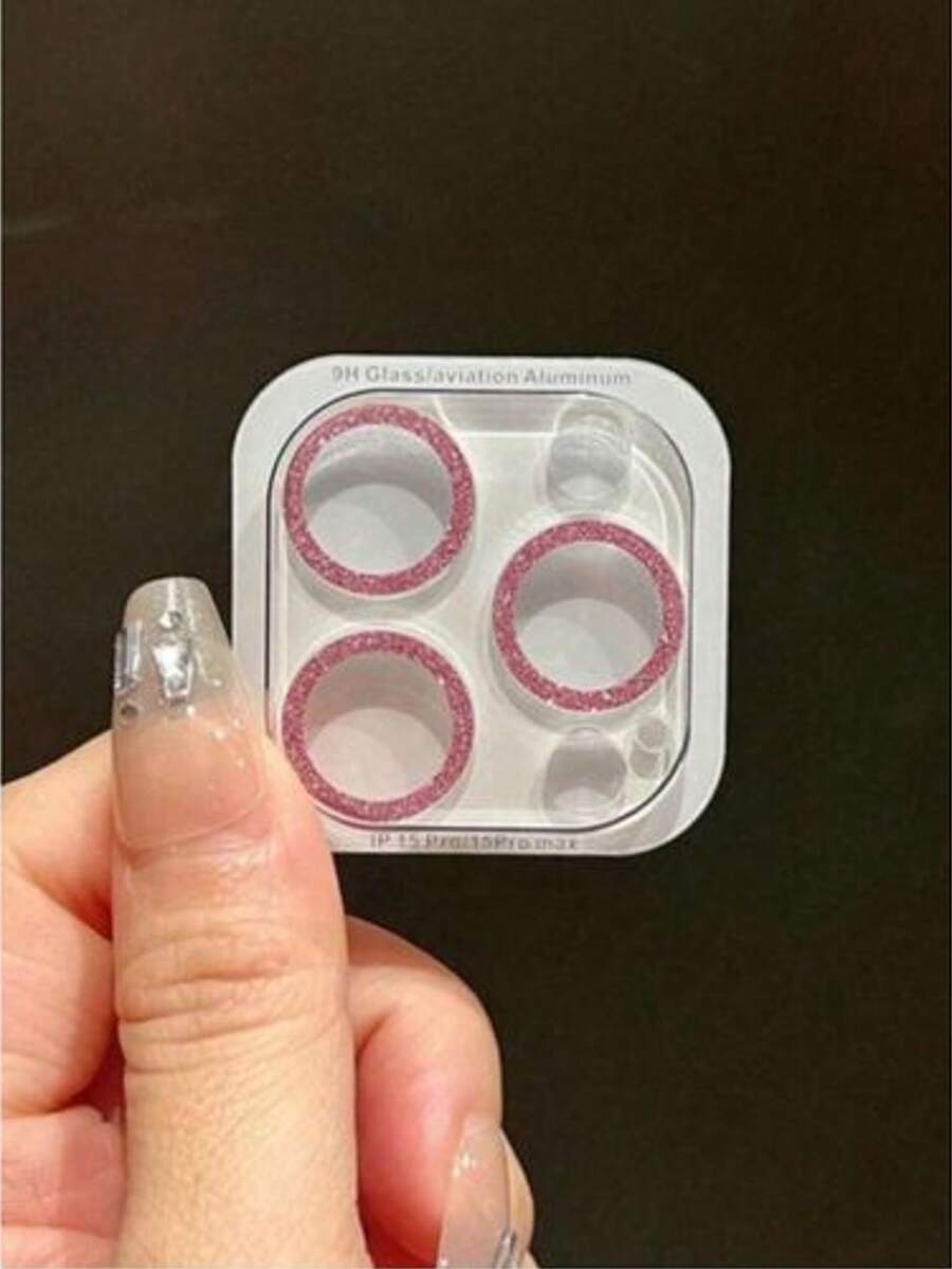 1pc Glitter Diamond Apple 15ProMax Lens Film Integrated Compatible With Iphone 11 12 13 14 15 16 Pro Plus Pro Max Mini Mobile Phone Camera 13Pro Protection Ring Frame Cover Tempered Glass Clear Rhinestone Lens Film - Pink - View 1