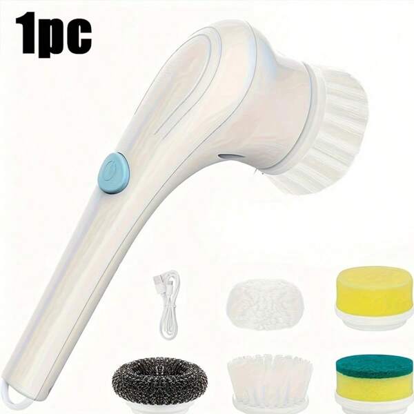 1 Pc, Multifunctional Electric Cleaning Brush, Handheld Wireless Electric Cleaning Brush, Multi Head Replacement Electric Cleaning Brush, Powerful Oil Removal Without Hurting Hands