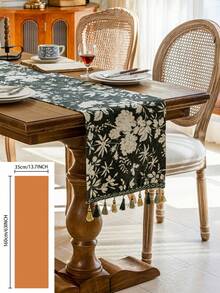 1 pieza Tapete de mesa con bordado floral de estilo retro francés de lujo con flecos, color verde, apto para vacaciones, reuniones, fiestas, bodas, decoración del hogar, todas las estaciones. - Verde Oscuro - Ver 17