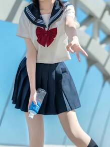 1 pieza Uniforme escolar japonés de verano clásico y básico con moño. Adecuado para cosplay, anime, manga y fotografía