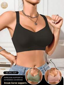 3Pcs Women's Solid Color Wireless Lingerie Bra For Summer Casual-Comfy With Lift Support - Multicolor - View 8