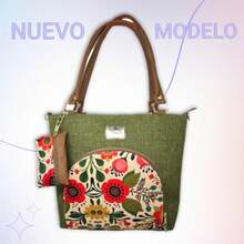 Bolsa de Dama, Bolso de Hombro, Monedero, Cartera, Bolsa Cruzada, Casual, Mujer, Bolso de Mano, Gran Capacidad, Equipaje, Regalo para Mujer, Eventos, Estampado de flores, Colores Alegres - Verde Oliva - Ver 1