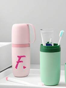 1 pezzo Custodia per spazzolino da denti portatile in oro rosa con lettere da A a Z, rosa, per mantenere il tuo spazzolino da denti pulito e in viaggio! Porta spazzolino da denti da viaggio, copertura portatile per bicchiere dello spazzolino da denti, adatta per viaggi, campeggio, viaggi di lavoro e scuola, porta spazzolino da denti multifunzione, articoli da viaggio per vacanze