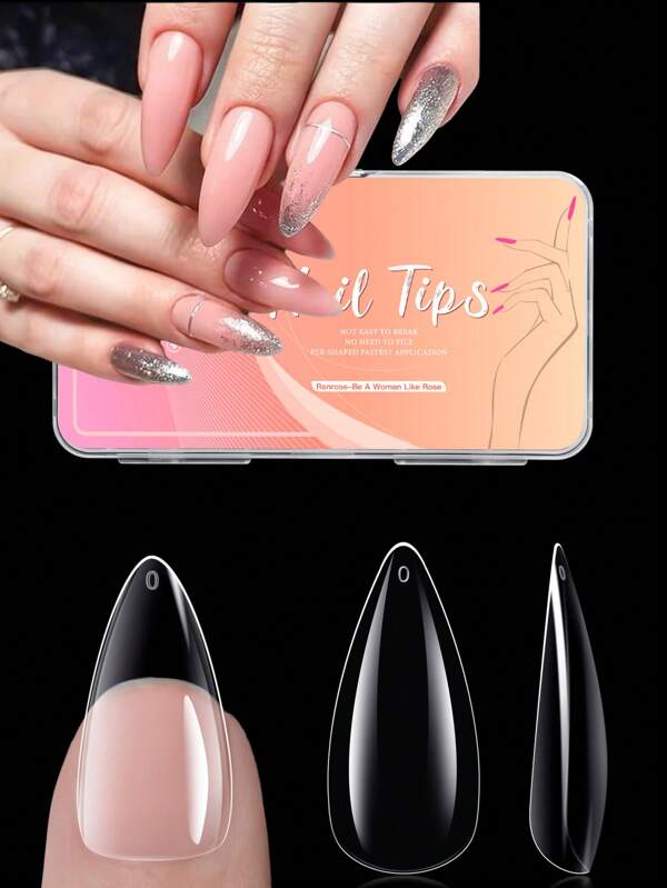 240 Stücke transparente mandelförmige verlängerte Nagelspitzen, 12 mittlere Größen Acryl Künstliche Nagelspitzen, geeignet für Nagelstudio und zum Selbermachen