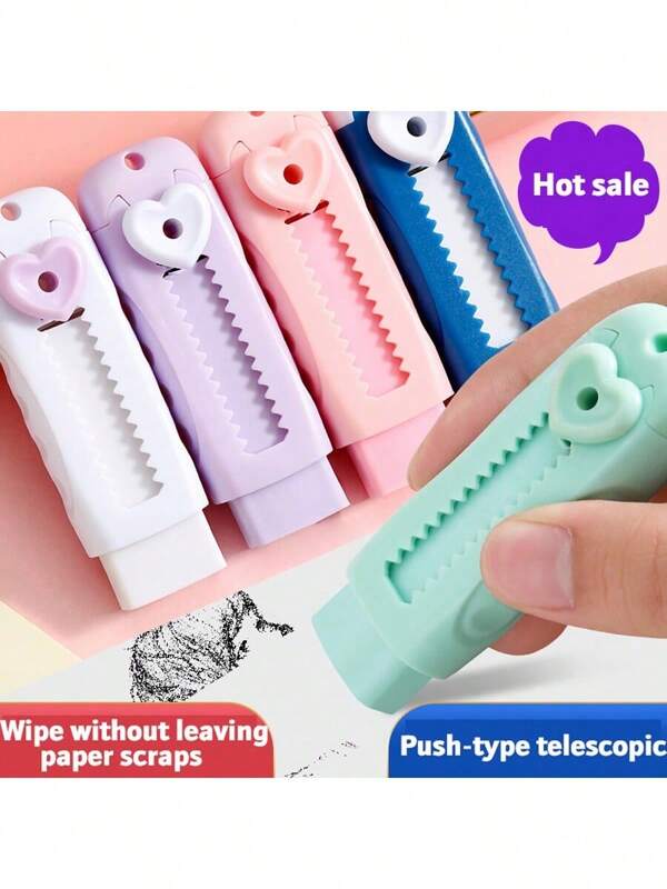 Retractable Push Erasers For Students, Push-Pull Design, Durable ABS Material,Clean, No Residual, Flexible.Suitable For Study, Painting, Office Work. Small And Exquisite, Easy To Carry Back To School, Suitable For Office And School Use