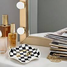 1/2 件全新陶瓷首饰盘、戒指、耳环、项链、盘子、托盘、现代可爱、漂亮、酷炫物品和黑白格纹家居装饰、珠宝托盘女士收纳整理器旅行必需品返校宿舍收纳 - 彩色 - 查看 2