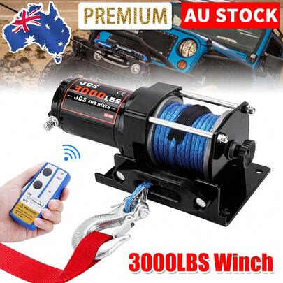 Electric 12V Boat Winch Cable 3000LBS Wireless Remote Recovery Hitch Kit ATV 4WD