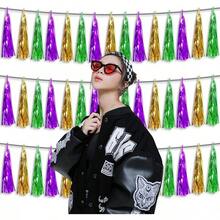3P Metallic Fringe Tassel Banner Garland Foil Tinsel Streamer Wall Hanging Curtain Backdrop Banner For Parade Floats, Graduation Decorations, Father's Day Party Decoration(Silver)Halloween Christmas New Year - 金色 綠 紫 - 查看 4