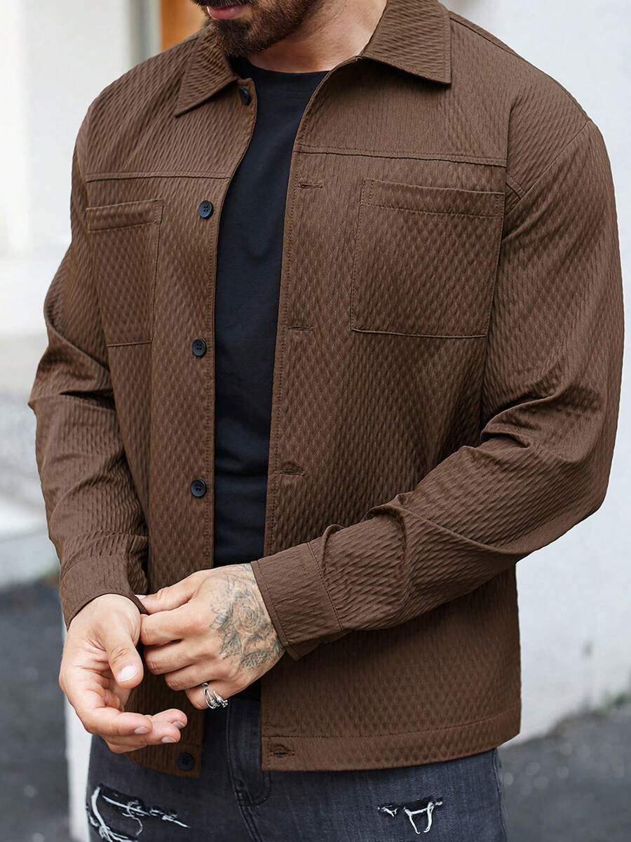 Mens Casual Shirt Jacket Regular Fit Solid Color Long Sleeve Button-Up Tops Spring Fall Streetwear