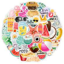 50pcs Cute Cartoon Summer Beach Party Graffiti Stickers, Travel Scenery Surfing Volleyball Craft Supplies & Stickers, Durable Stickers, Packaging Sealing Label Stickers, For Party, Scrapbook, Gifts, Journaling, Laptop, Skateboard, Bottles, Phone, Notebooks, Posters, Car