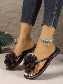 Women's Woven Strap Flower Decor Flip Flop Sandals, Fashionable Resort Style, Suitable For Outdoor, Beach And Vacation
