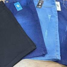 Kit 4 Bermuda Jeans Worn Out Black Light Dark Men's With Elastane SLIM Direct From The Premium Factory Various Washes - 中等水洗藍 - 查看 4