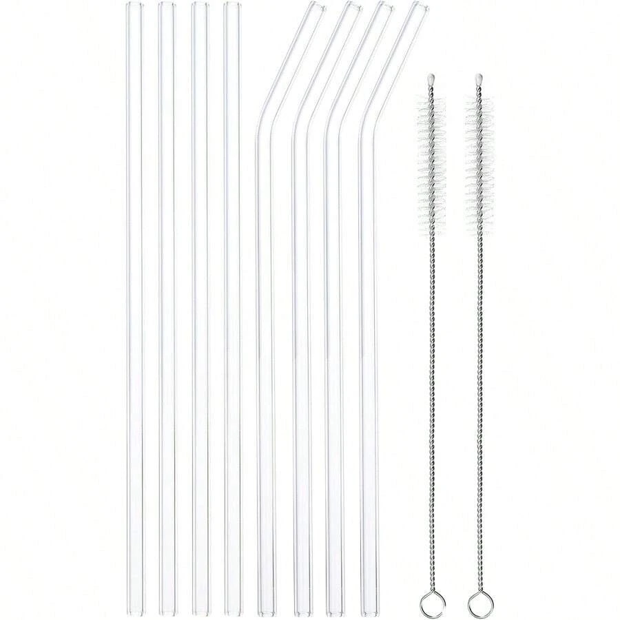 QYReusable Straws Glass Straw 8pcs 200x6mm Travel Tumbler Replacement Straw With Two Cleaning Brush For Frozen Bubble Tea Drinks2216 - 無色 - 查看 1