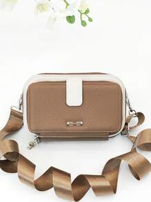 新款多功能大容量双拉链斜挎包，时尚简约，柔软优雅，适合休闲、度假、约会，女士钱包 - 棕色 - 查看 2