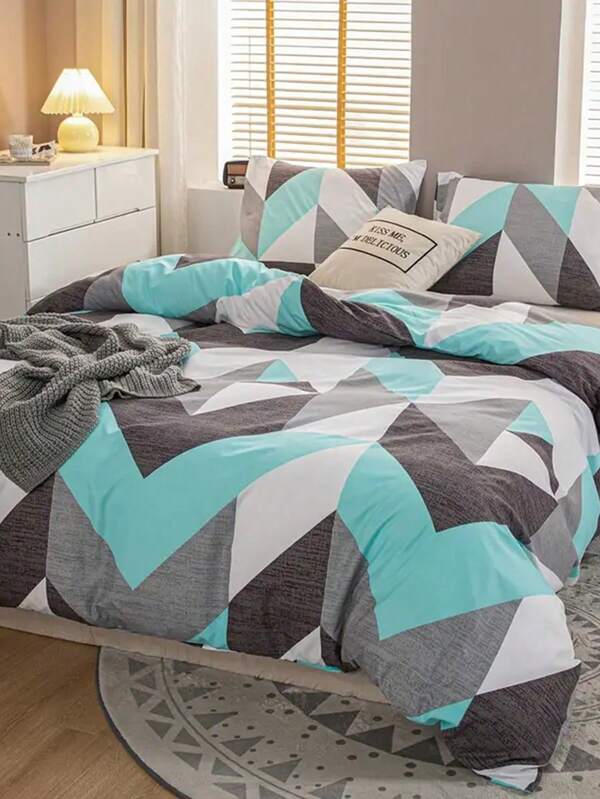 3pcs/Set Geometry Pattern Duvet Cover Set(1 Duvet Cover & 2 Pillowcase)Soft And Skin-Friendly Duvet Cover Bedding Set For Home, All Season Bed Sheets Set