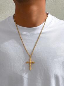 1 件男士 18K 镀金复古欧美风格项链，配有精致的耶稣十字架吊坠，适合日常佩戴和宗教聚会，复古宗教风格 - 金色 - 查看 4