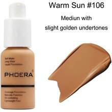 ABRUS ®   - Phoera Foundation Makeup, Full Coverage, Soft Matte Oil Control Concealer, Liquid Foundation, Long Lasting 24HR Waterproof And Blendable 30ml (102 Nude) - 106 Warm Sun & Miếng bọt biển trang điểm - Xem 3