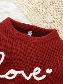 Baby Girl Delicate Sweater, Creative Handmade "LOVE" Letter Embroidery, Round Neck Long Sleeve, Casual Minimalist, Sweet & Fashionable, Comfortable For Baby, New Style - Red - View 7
