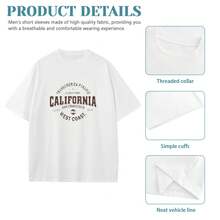 Summer hot- selling cotton- shirt, Camiseta Casual de Cuello Redondo para Hombre, Estampado de California, 95 Polister 5 Elastano, Tejido de Punto Ligeramente Elstico, Ajuste Regular, Top de Moda de Verano, 160gsm - Adulto - shirt, breathable and quick- drying design - Blanco - Ver 6