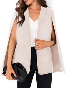 Womens Cape Split Sleeve Open Front Casual Coat Work - Style BYIL - 淺褐色的 - 查看 1