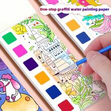 1pc Watercolor Memo Note Painting Book, Coloring Book, Drawing Book, Educational Drawing Practice Notebook, Handmade Stress Relief Painting Book, Creative Doodle Painting Book. Interesting And Simple, Cultivates Drawing And Hands-On Ability, Enhances Focus And Imagination. Suitable As Christmas, Birthday, Party, New Year, Halloween Gift. - Multicolor - View 3