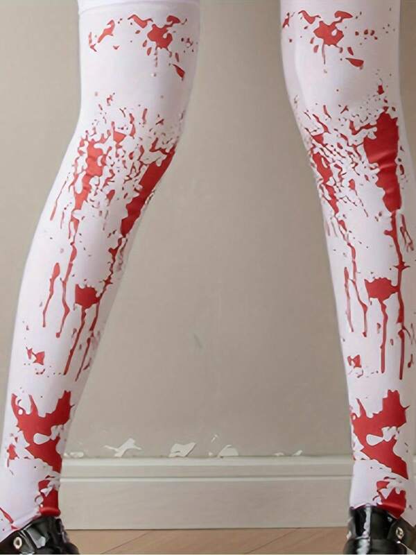 1 Pair Of Halloween Bloody Knee-High Socks For Women, Long Socks With Blood Splatter Pattern, Halloween Party Costumes