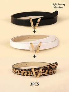 女式“V”形装饰可调节腰带 - 黑色和棕色，适合休闲、正式场合和派对 - 加大码和常规码可选，复古优雅风格，时尚配饰